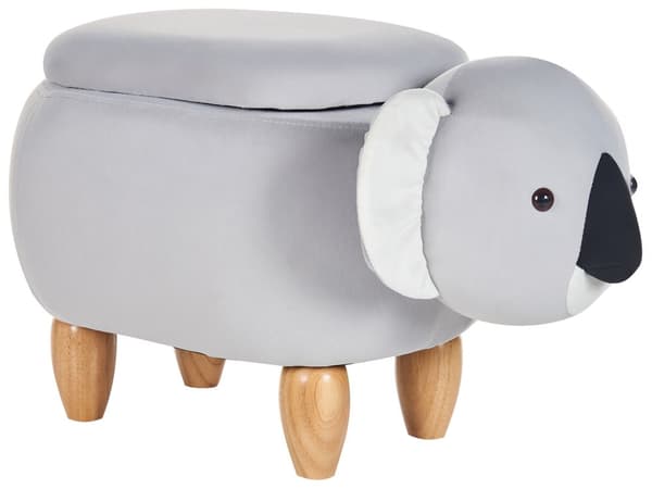 Puf Grå Velour Lyst Gummitræ Koala Form Siddepuf med Opbevaring til Børneværelset Blød Skammel med Ben Tilbehør til Stue