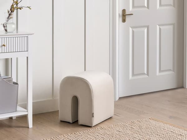 Puf Beige Velour U-formet Moderne Blød Polstret Siddepuf Tilbehør Stue Soveværelse Indretning Dekoration Glamourøs Skammel