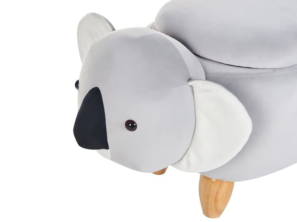 Sittpuff för Barn Djur Flodhäst med Förvaring Konstläder och Träben Grå Fotpall
