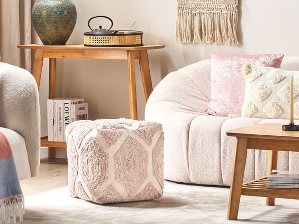 Puf Beige Lyserød Bomuld Geometrisk Strikmønster Dekorativt sæde Boho Style Stue Soveværelse