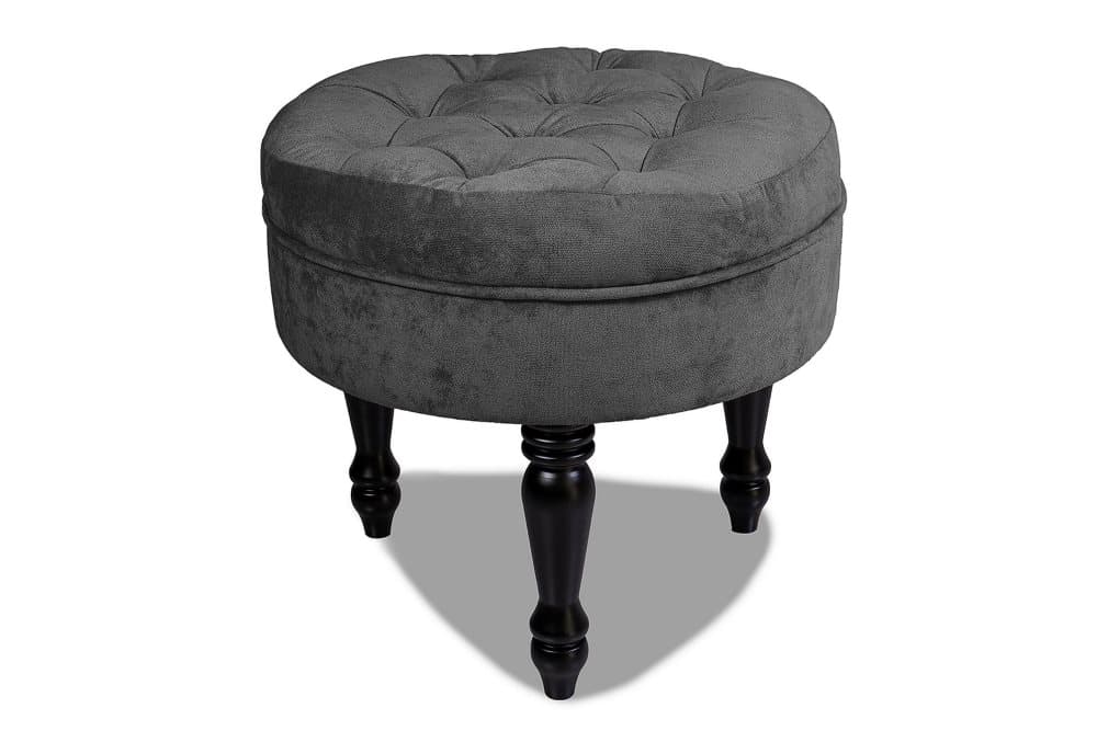 Chesterfield Ludo Fotpall 50 cm Rund Mörkgrå