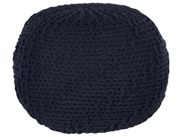 Puf med Opbevaring Sort 50 x 35 cm Strikket Bomuld EPS Perler Fyld Rund Lille Fodskammel