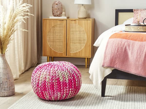 Rahi valkoinen vaaleanpunainen puuvilla ⌀ 50 x 35 cm neulottu pyöreä EPS-helmirae glamour boho tyyli