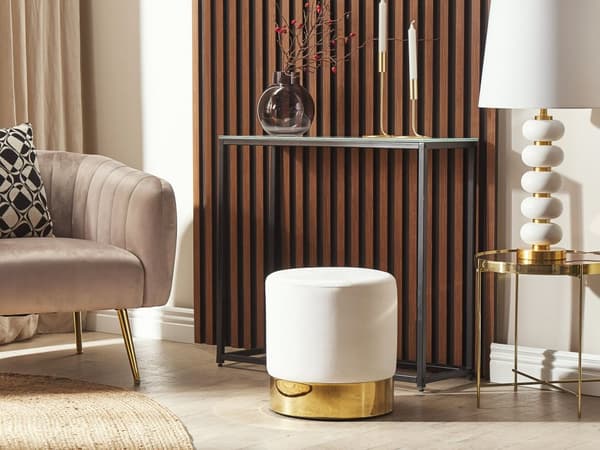 Fodskammel Hvid Velour Rund Dressing Puf Glam Taburet med Guld