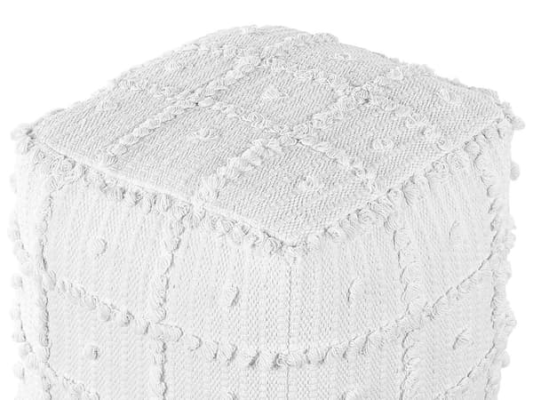 Puff Hvid Bomuld EPS Perler Fyld 40 x 40 x 40 cm Firkantet Geometrisk Mønster Lynlås Moderne Boho Stil Boligtilbehør