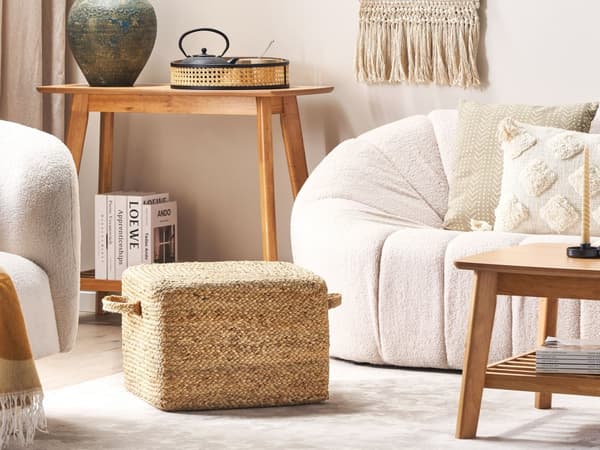 Rahi luonnonväri juutti 45 x 45 x 30 cm EPS täytteellä neliskulmainen kahvoilla boho-tyyli