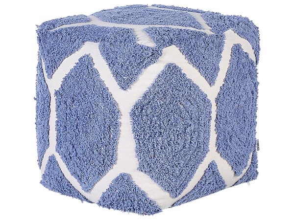 Puff Beige Blå Bomull Geometriskt Stickat Mönster Dekorativ Boho-stil Vardagsrum Sovrum