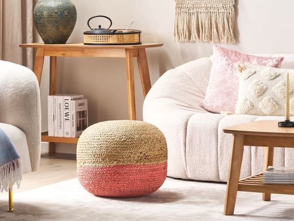 Puff Rosa Jute EPS-kulor 50 x 50 x 40 cm Rund Schäslong Bohemisk stil Hemtillbehör