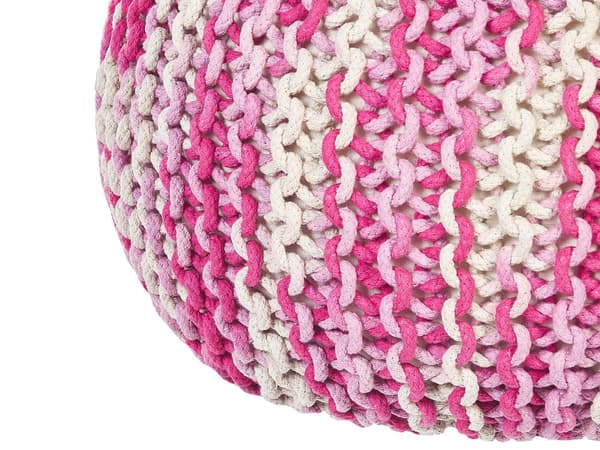 Puff Ottoman Vit och Rosa 50 x 35 cm Stickad bomull EPS Pärlor Fyllning Rund Liten Fotpall