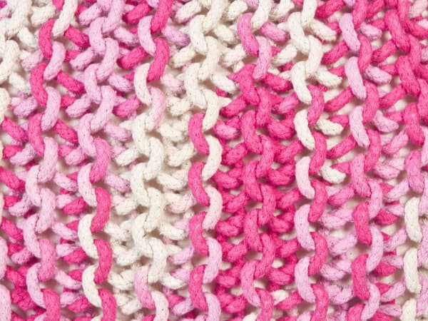 Puff Ottoman Vit och Rosa 50 x 35 cm Stickad bomull EPS Pärlor Fyllning Rund Liten Fotpall