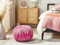 Miniatyrbild 2 av 6: Puff Ottoman Vit och Rosa 50 x 35 cm Stickad bomull EPS Pärlor Fyllning Rund Liten Fotpall