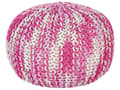 Miniatyrbild 1 av 6: Puff Ottoman Vit och Rosa 50 x 35 cm Stickad bomull EPS Pärlor Fyllning Rund Liten Fotpall