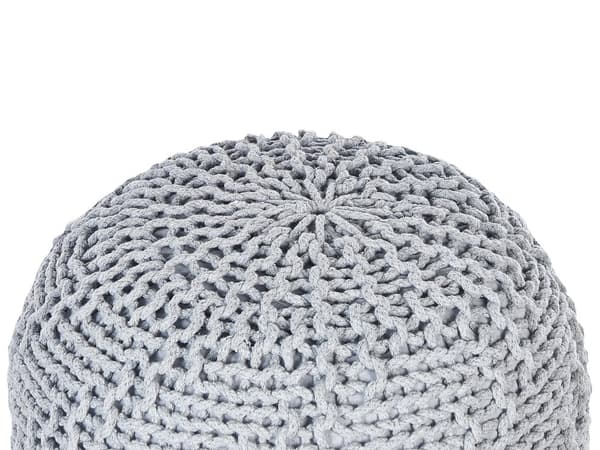 Puff Ottoman Grå 50 x 35 cm Stickad bomull EPS-pärlor Fyllning Rund Liten Fotpall