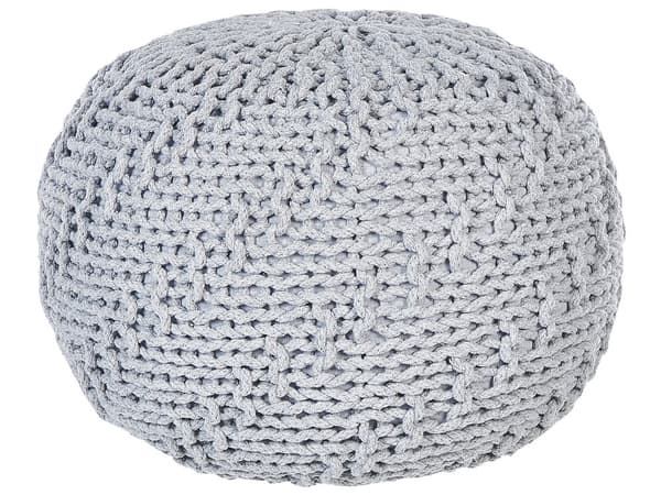 Puff Ottoman Grå 50 x 35 cm Stickad bomull EPS-pärlor Fyllning Rund Liten Fotpall