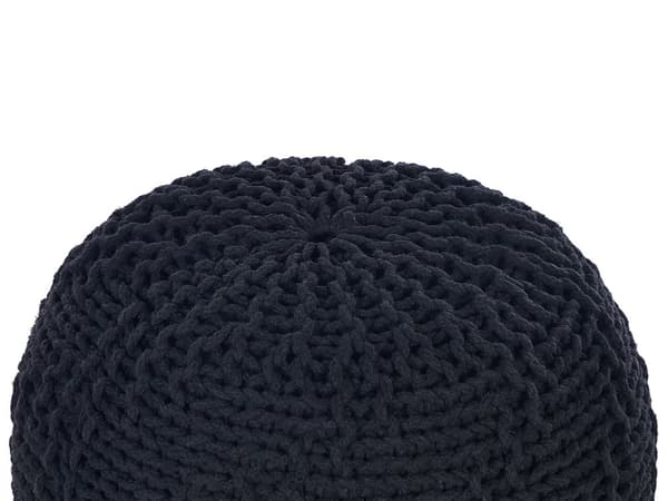 Puff Ottoman Svart 50 x 35 cm Stickad bomull EPS-pärlor Fyllning Rund Liten Fotpall