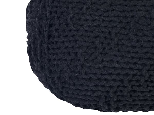 Puff Ottoman Svart 50 x 35 cm Stickad bomull EPS-pärlor Fyllning Rund Liten Fotpall