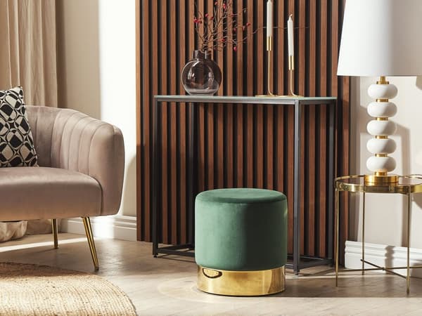 Puff Mørkegrønn Fløyel ø 39 cm Rund form Gulldetaljer Glamour Moderne Fotskammel