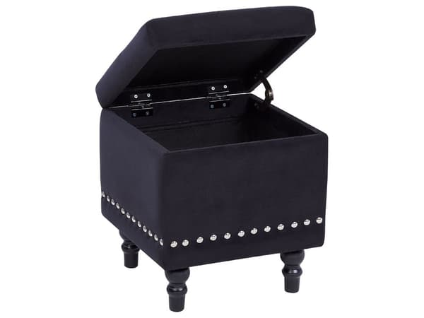 Fotskammel Svart Fløyel Polstret 40 x 37 x 37 cm Knappetufting Oppbevaring Puff Glamour Moderne