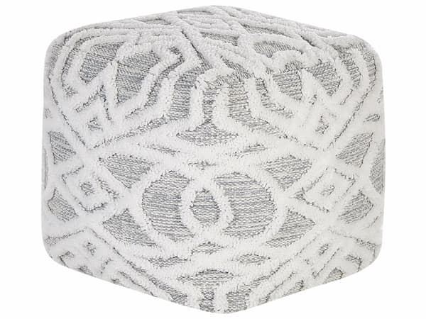 Puff Hvit Grå Polyester Bomull 40 x 40 cm Strikket geometrisk mønster Dekorativ Sitteplass Boho Stue Soverom