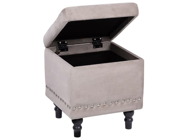 Fotpall Beige Sammetsklädsel Knapptuftad Spiktrimmad Sits