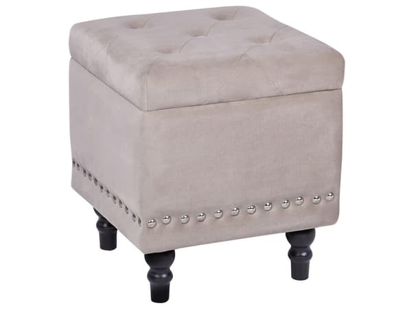 Fotpall Beige Sammetsklädsel Knapptuftad Spiktrimmad Sits