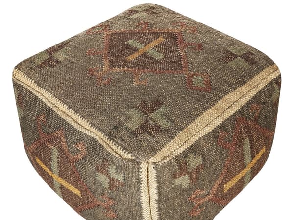 Puff Grön Jute och Ull 50 x 50 cm Orientaliskt Mönster Kelimstil Urtvättade färger Vardagsrum Sovrum