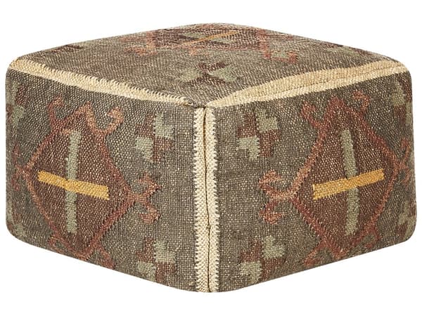 Puff Grön Jute och Ull 50 x 50 cm Orientaliskt Mönster Kelimstil Urtvättade färger Vardagsrum Sovrum