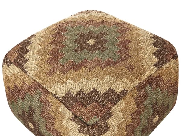 Puff Flerfärgad Jute och Ull 50 x 50 cm Orientaliskt Mönster Kelimstil Urtvättade Färger Sovrum Vardagsrum