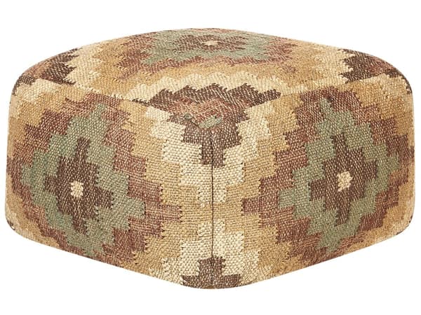 Puff Flerfärgad Jute och Ull 50 x 50 cm Orientaliskt Mönster Kelimstil Urtvättade Färger Sovrum Vardagsrum