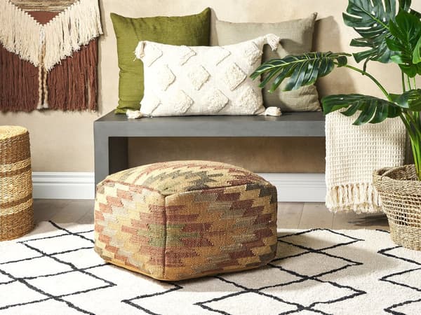 Rahi monivärinen 50 x 50 x 30 cm juutti villa puuvilla geometrinen kuvio neliö retro boho