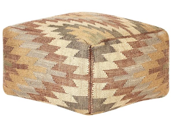 Puf Multifarvet Jute Uld Bomuld 50x50 cm Firkantet Orientalsk Kelim Siddepuf Marokkansk Design Polstret Siddemøbel til Stuen Gulvpude Værelse