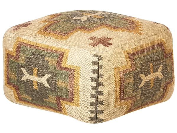 Puff Flerfarget Jute Ull 50 x 50 x 30 cm Geometrisk Mønster Boho Kvadratisk Fotskammel Moderne