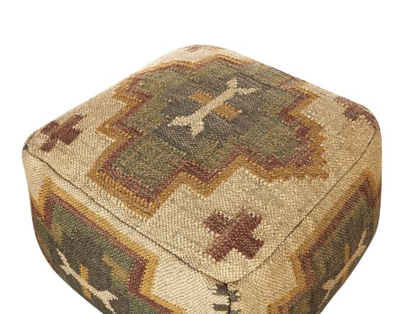 Puff Flerfärgad Jute Ull 50 x 50 x 30 cm Geometriskt Mönster Fyrkantig Bohemisk Modern Fotpall Klädd Sits