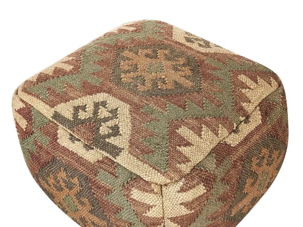 Puff Flerfärgad Jute Ull 50 x 50 x 30 cm Geometriskt Mönster Fyrkantig Bohemisk Modern Fotpall Klädd Sits
