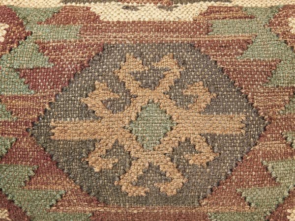 Puff Flerfärgad Jute Ull 50 x 50 x 30 cm Geometriskt Mönster Fyrkantig Bohemisk Modern Fotpall Klädd Sits