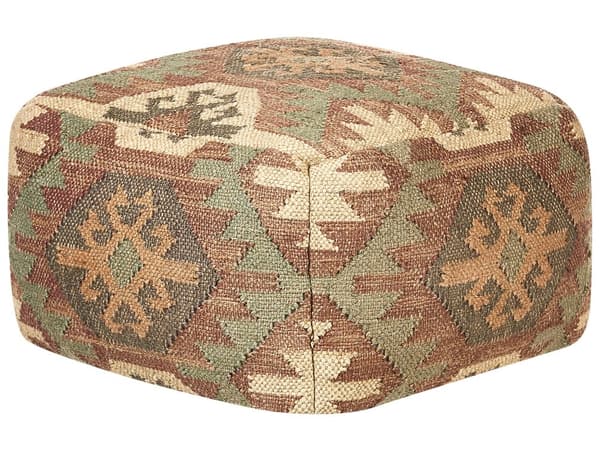 Puff Flerfärgad Jute Ull 50 x 50 x 30 cm Geometriskt Mönster Fyrkantig Bohemisk Modern Fotpall Klädd Sits