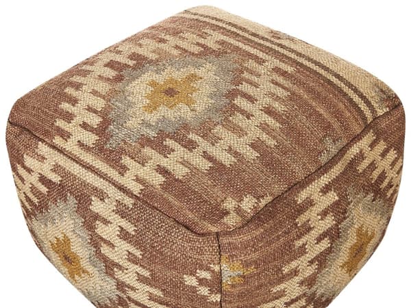 Puff Flerfärgad Jute Ull 50 x 50 x 30 cm Geometriskt Mönster Fyrkantig Boho Modern Fotpall Klädd Sits Vardagsrum Sovrum