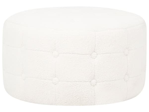 Fodskammel Hvid Boucle Rund Pufknap Tuftet polstring Glamourøs Stuemøbler