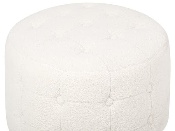 Fodskammel Hvid Boucle Rund Pufknap Tuftet polstring Glamourøs Stuemøbler