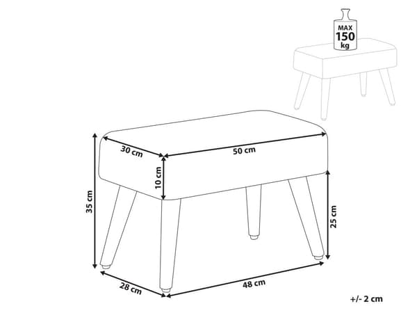 Jakkara vaalea beige 50 x 35 x 30 cm buklee kumipuujalat suorakulmio kevyt skandinaavinen