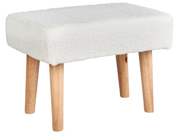 Fotpall Vit Boucle med Träben Skandinavisk Stil Sovrum Vardagsrum Tillbehör Ottoman Puff