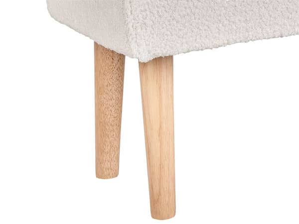 Fotpall Vit Boucle med Träben Skandinavisk Stil Sovrum Vardagsrum Tillbehör Ottoman Puff