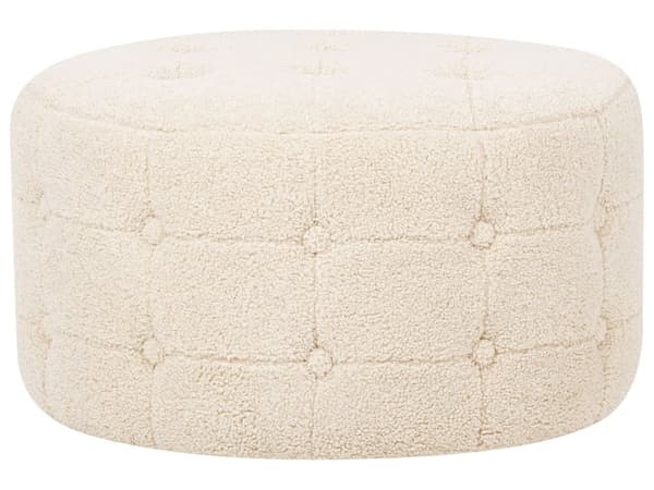 Fotpall Vit Beige Rund Puff Knapptuftad Klädsel Glam Ottoman Vardagsrumsmöbler Sovrum Förvaring