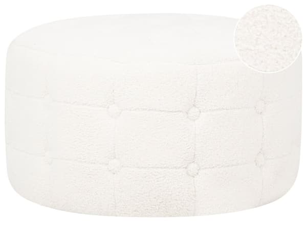 Fotpall Vit Bouclé Rund Puff Knapptuftad Klädsel Glam Ottoman Vardagsrumsmöbler Sovrum Förvaring