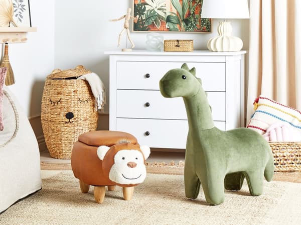 Puff Dyr Dinosaur Barn Fotskammel Grønn Fløyel Treben
