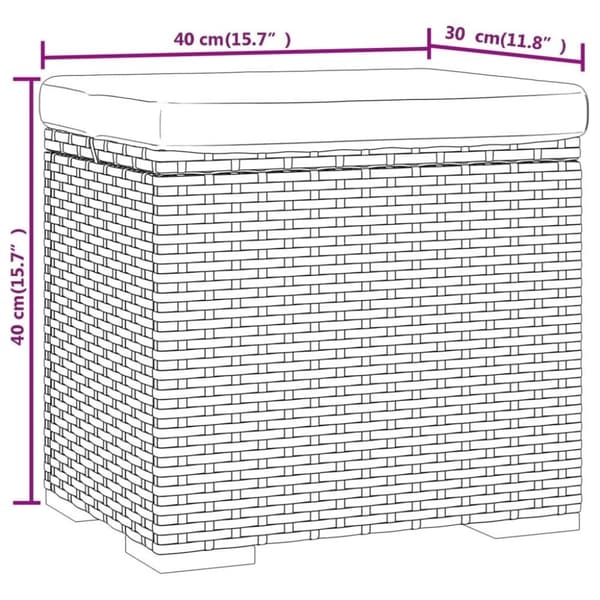 vidaXL ottoman med hynde 40x30x40 cm polyrattan sort