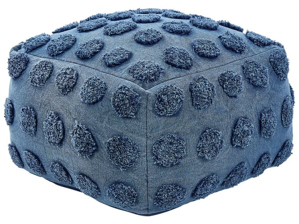 Puff Blå Bomull EPS-pärlor Fyllning 50 x 50 x 35 cm Fyrkantig Ottoman Geometriskt Prickigt Mönster Boho-stil Vardagsrum Barnrum Hemtillbehör