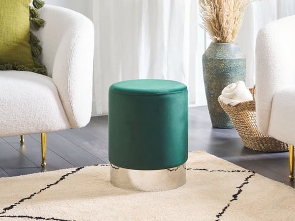 Puff Mørkegrønn Fløyel Polstret Rustfritt stål 36 x 36 cm Fotstøtte Tilbehør Glamour Moderne Innredning Stue Soverom