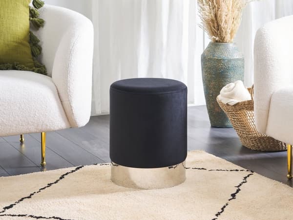 Puff Svart Fløyel Polstret Rustfritt stål 36 x 36 cm Fotstøtte Tilbehør Glamour Moderne Innredning Stue Soverom