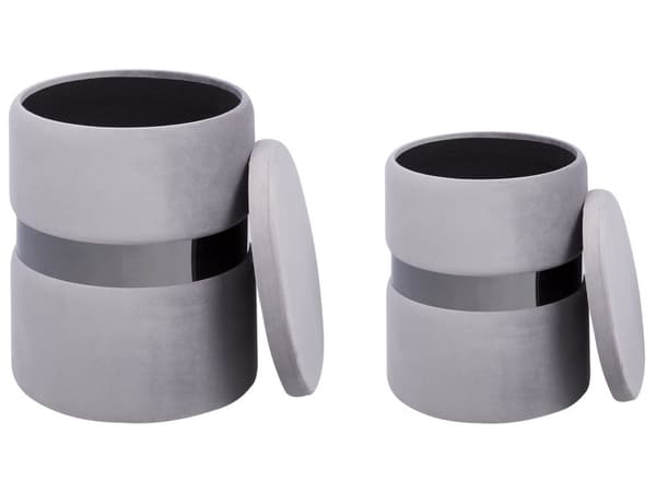 Set med 2 Förvaringspuffar Ljusgrå Klädsel i Polyestersammet Fotpall Glam-stil Elegant Design Vardagsrum Hall Sovrum